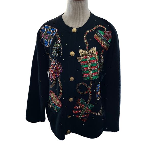 Marisa Christina Vintage 1994 Christmas Sweater XL Sequin Beaded Holiday - Picture 1 of 16